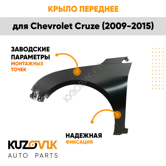 Крыло переднее левое Chevrolet Cruze (2009-2015) без отверстия KUZOVIK