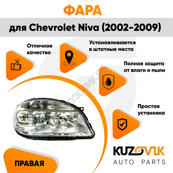Фара правая Chevrolet Niva (2002-2009) старого образца (без линзы) KUZOVIK