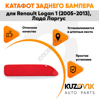 Катафот отражатель заднего бампера правый Renault Logan 1 (2005-2013) Лада Ларгус KUZOVIK